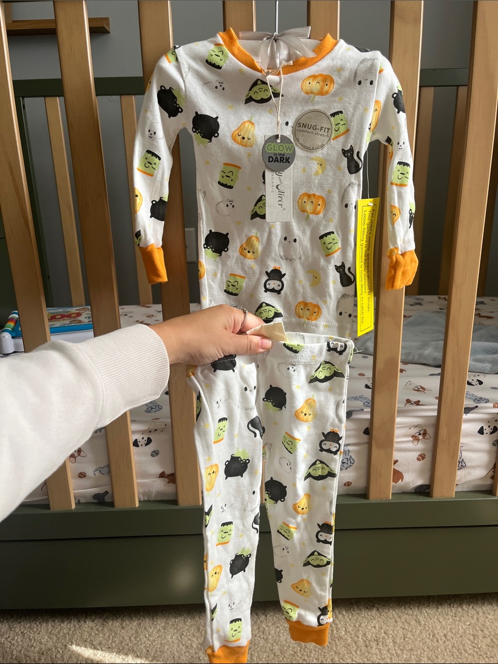 Glow-in-the-Dark Halloween Pumpkin & Monster Snug-Fit Kids One-Piece Pajama Set